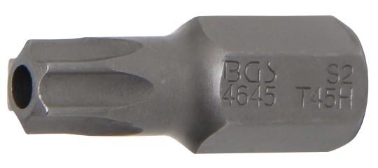 Ponta | Comprimento 30 mm | Entrada de sextavado externo 10 mm (3/8") | Perfil T (para Torx) com perfuração T45 