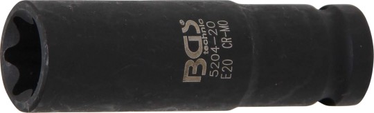 Llave de vaso de impacto E-Torx, larga | entrada 12,5 mm (1/2") | E20 