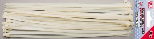 Sortido de abraçadeiras de cabos | branco | 8,0 x 400 mm | 30 peças 