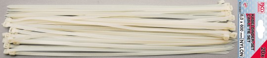 Set coliere pentru cablu | alb | 8,0 x 600 mm | 20 piese 