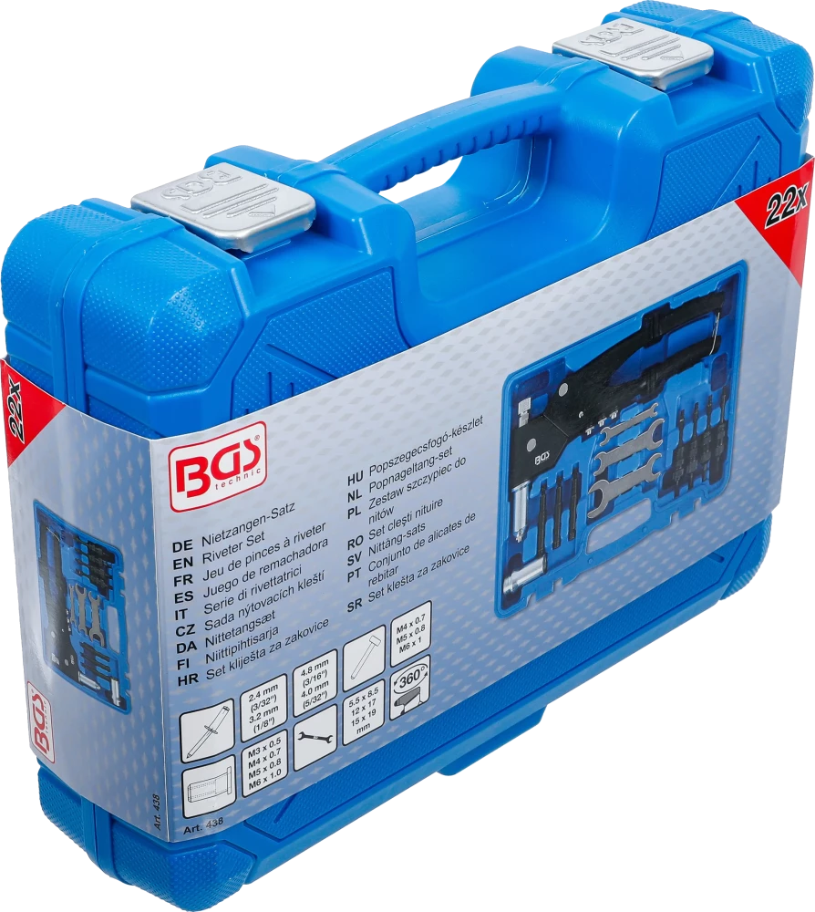Popszegecsfogó-készlet | szabványos szegecsekhez, szegecsanyák és csapszegek