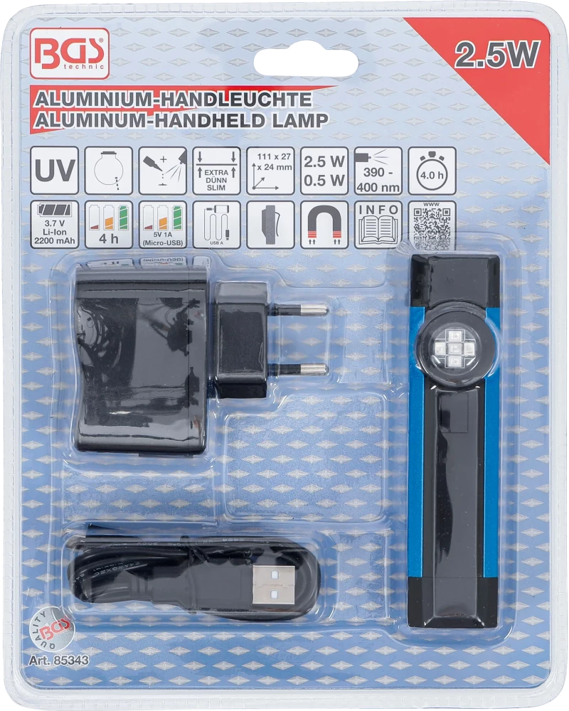 Alumíniumból készült UV kézi munkalámpa | 2,5 W