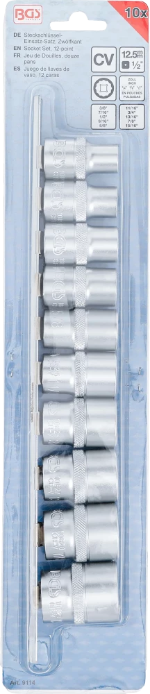 Dugókulcskészlet, tizenkétszögletű | 12,5 mm (1/2") | coll méretek | 10 darabos