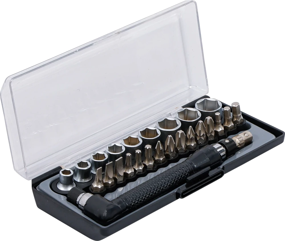 Behajtófej- és dugókulcskészlet/Sarokadapter-készlet | 6,3 mm (1/4") | 26 darabos