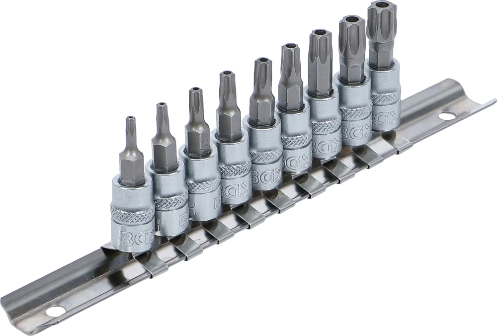 Behajtófej-készlet | 6,3 mm (1/4") | T-profil (Torx) T10 furattal - T50 | 9 darabos