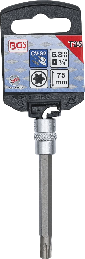 Behajtófej | Hossz 75 mm | 6,3 mm (1/4") | T-profil (Torx) T35