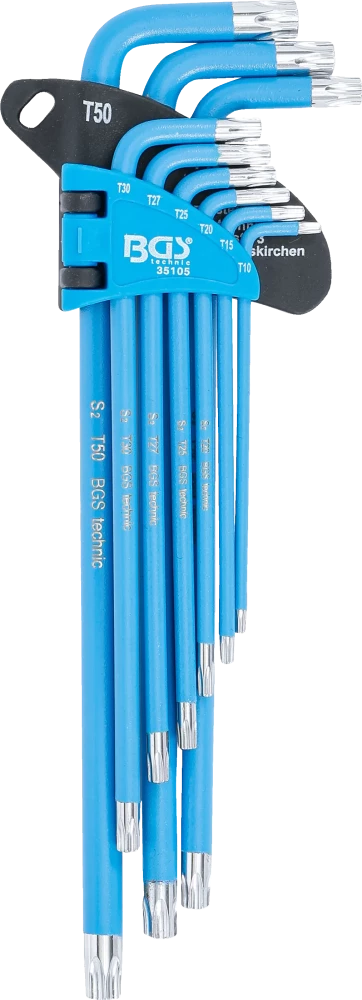 Derékszögű kulcs készlet | T-profil (Torx) / T-profil (Torx) T10 furattal - T50 | 9 darabos