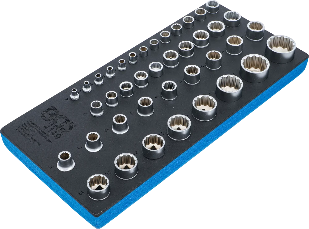 Műhelykocsi-betét 1/3: Dugókulcsok, tizenkétszögletű | 6,3 mm (1/4"), 10 mm (3/8"), 12,5 mm (1/2") | 40 darabos