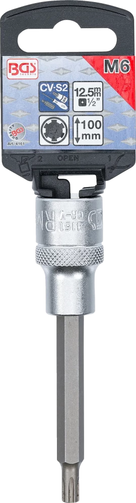 Behajtófej | Hossz 100 mm | 12,5 mm (1/2") | Ékprofil (RIBE) M6