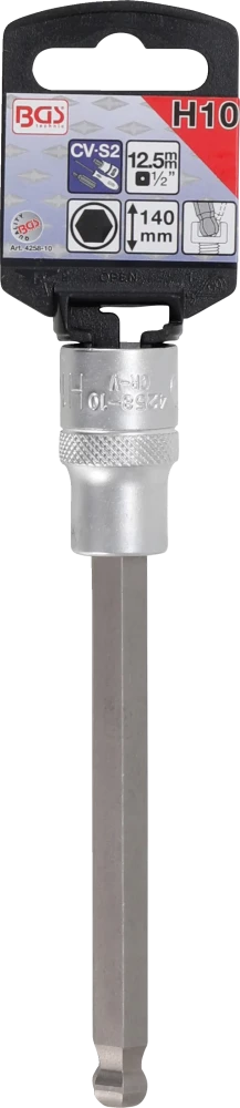 Behajtófej | Hossz 140 mm | 12,5 mm (1/2") | Belső hatszögletű gömbfejes 10 mm
