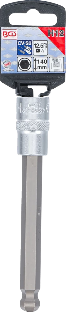 Behajtófej | Hossz 140 mm | 12,5 mm (1/2") | Belső hatszögletű gömbfejes 12 mm