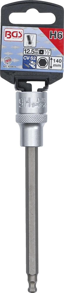 Behajtófej | Hossz 140 mm | 12,5 mm (1/2") | Belső hatszögletű gömbfejes 6 mm