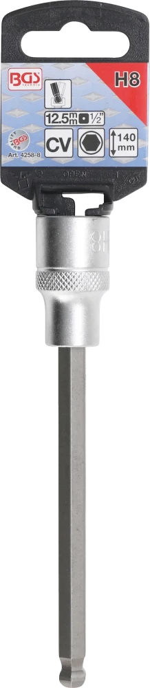 Behajtófej | Hossz 140 mm | 12,5 mm (1/2") | Belső hatszögletű gömbfejes 8 mm