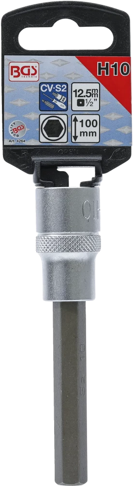 Behajtófej | Hossz 100 mm | 12,5 mm (1/2") | Belső hatszögletű 10 mm