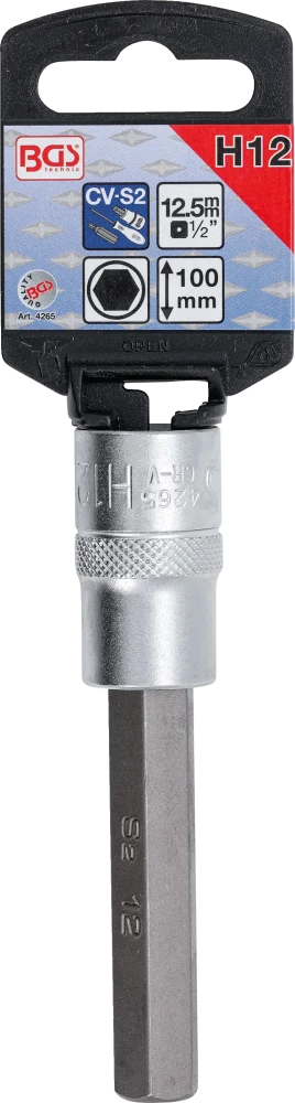 Behajtófej | Hossz 100 mm | 12,5 mm (1/2") | Belső hatszögletű 12 mm
