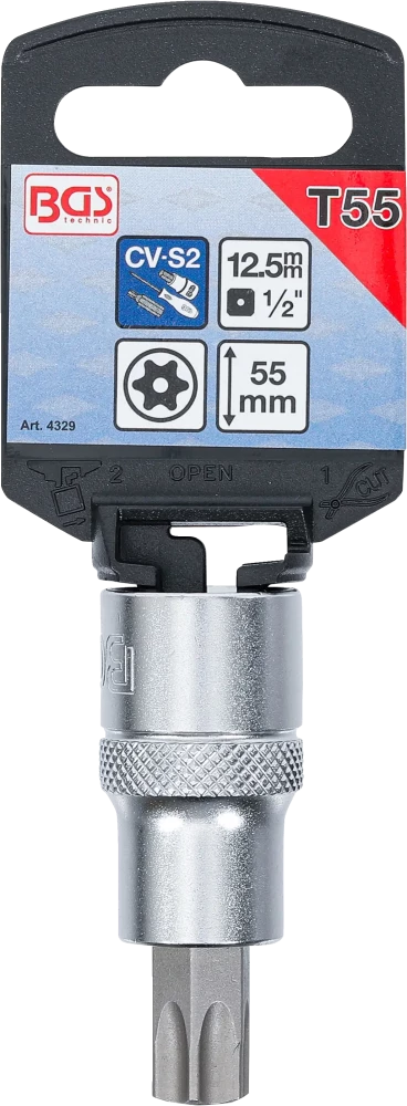 Behajtófej | 12,5 mm (1/2") | T-profil (Torx) T55 furattal