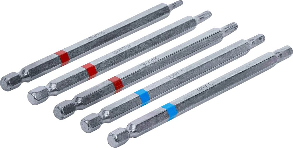 Behajtófej készlet | Külső hatszögletű behajtófej 6,3 mm (1/4") | Belső hatszögletű, T-profil (Torx) | 110 mm hosszú | 5 darabos