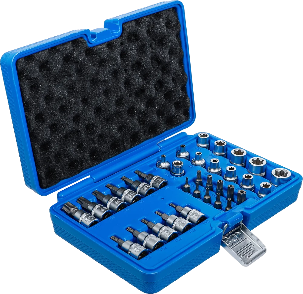 Behajtófej- és dugókulcsbetét-készlet | 10 mm (3/8") | T-profil (Torx) | 34 darabos