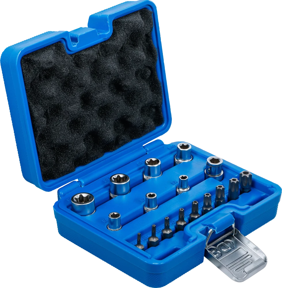 Behajtófej- és dugókulcskészlet | E-profil / T-profil (Torx) | 17 darabos