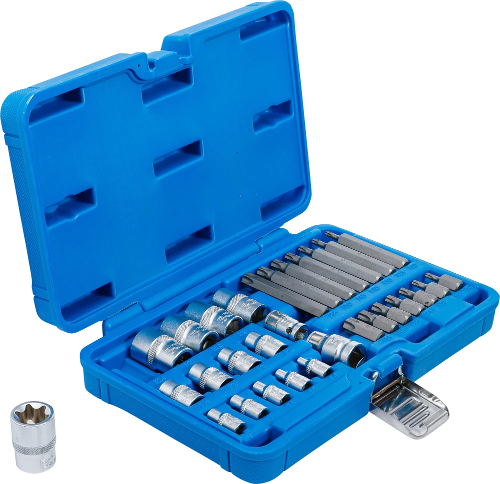Behajtófej- és dugókulcskészlet | E-profil / T-profil (Torx) | 30 darabos