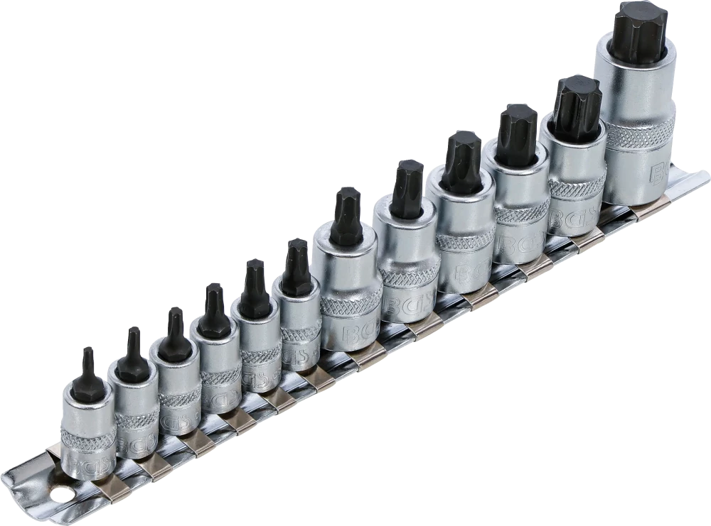 Behajtófej-készlet | extra rövid | T-profil (Torx) T8 - T60 | 12 darabos