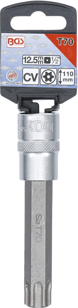Behajtófej | Hossz 110 mm | 12,5 mm (1/2") | T-profil (Torx) T70 furattal