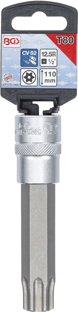 Behajtófej | Hossz 110 mm | 12,5 mm (1/2") | T-profil (Torx) T80 furattal