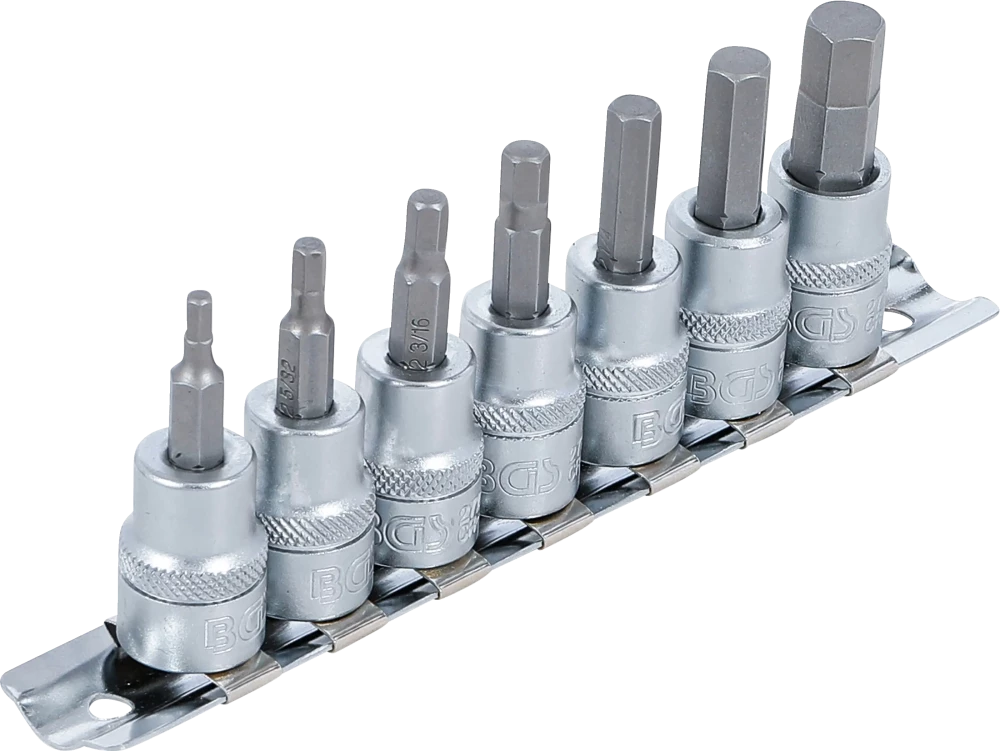 Behajtófej-készlet | 10 mm (3/8") | Belső hatszögletű 1/8" - 3/8" | coll méretek | 7 darabos