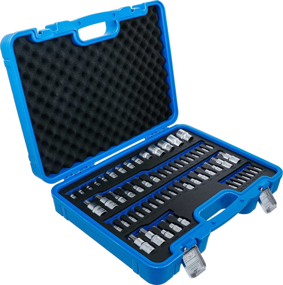 Behajtófej- és dugókulcs-készlet | E-profil / T-profil (Torx) / T-profil (Torx) furattal / TP-profil (Torx plus) | 60 darabos