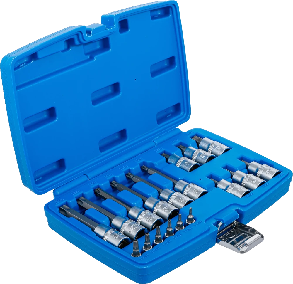 Behajtófej-készlet | 6,3 mm (1/4") / 12,5 mm (1/2") | T-profil (Torx) furattal | 18 darabos