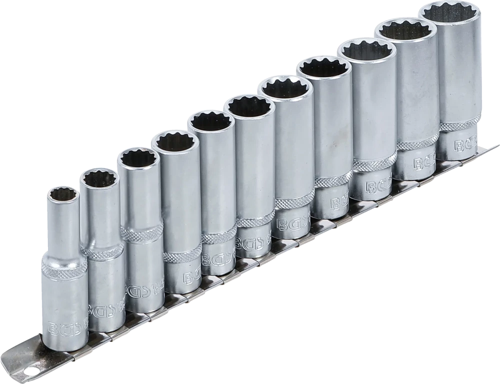 Dugókulcskészlet, tizenkétszögletű, mély | 10 mm (3/8") | 8 - 19 mm | 11 darabos