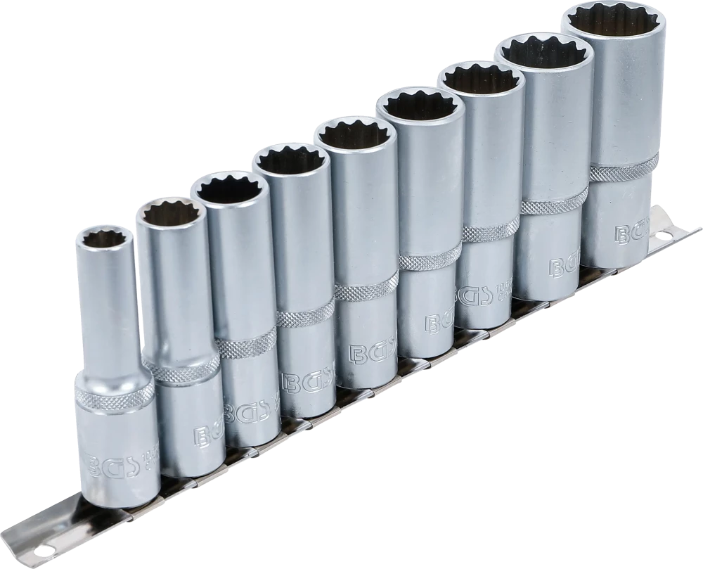 Dugókulcskészlet, tizenkétszögletű, mély | 12,5 mm (1/2") | 10 - 24 mm | 9 darabos
