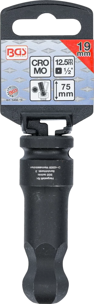 Levegős dugókulcs | Hossz 75 mm | 12,5 mm (1/2") | Belső hatszögletű gömbfejes 19 mm