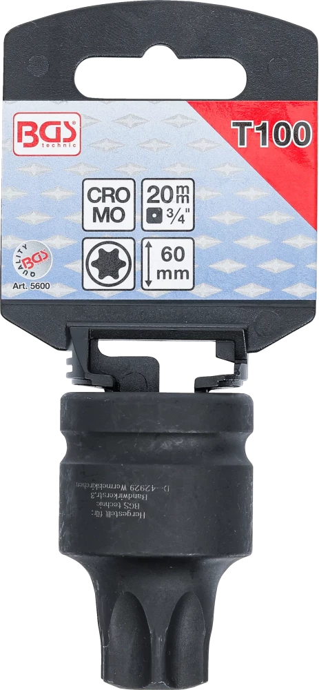 Levegős dugókulcs | Hossz 60 mm | 20 mm (3/4") | T-profil (Torx) T100