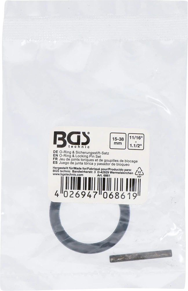 O-gyűrű és biztosítócsapszeg-készlet | 12,5 mm (1/2") | 15 - 38 mm | 11/16" - 1.1/2"
