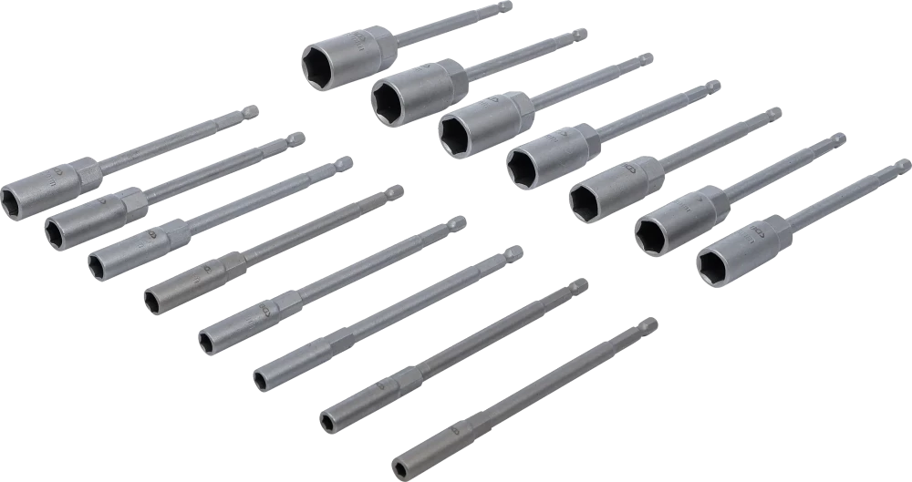 Dugókulcskészlet, hatszögletű | extra hosszú | Külső hatszögletű 6,3 mm (1/4") | Fúrógépek | 5,5 - 19 mm | 15 darabos