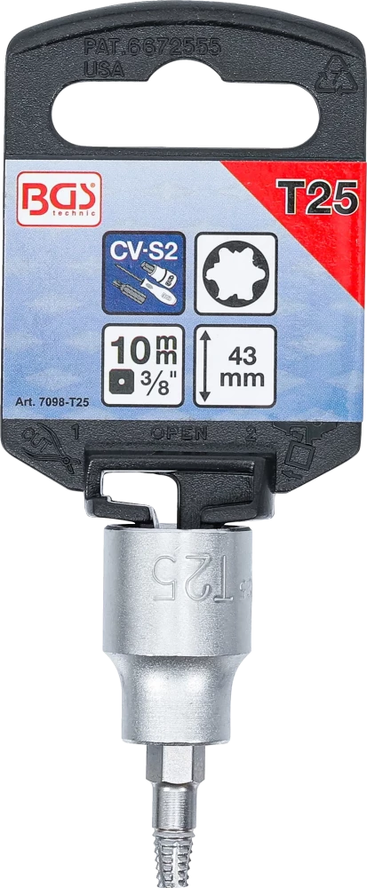 Csavarkiszedő-behajtófej | négyszögletű behajtófej 10 mm (3/8") | hibás T-profilhoz (Torx) T25