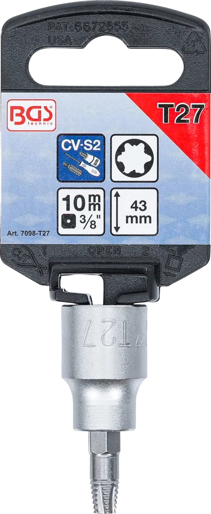 Csavarkiszedő-behajtófej | négyszögletű behajtófej 10 mm (3/8") | hibás T-profilhoz (Torx) T27