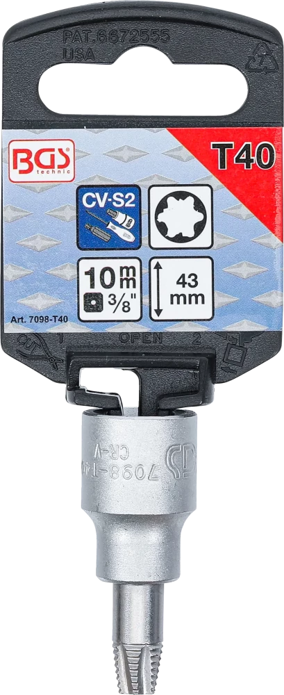 Csavarkiszedő-behajtófej | négyszögletű behajtófej 10 mm (3/8") | hibás T-profilhoz (Torx) T40
