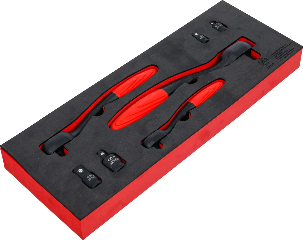 Racsnis kulcs és adapterkészlet | finomfogazású | külső négyszögletű 6,3 mm (1/4") - 10 mm (3/8") - 12,5 mm (1/2") | 7 darabos