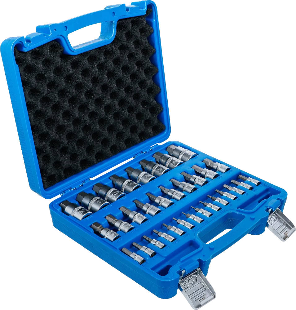 Behajtófej-készlet | 6,3 mm (1/4") / 10 mm (3/8") / 12,5 mm (1/2") | Belső hatszögletű 2 - 19 mm / 1/4 - 9/16" | Metrikus és coll méretek | 32 darabos