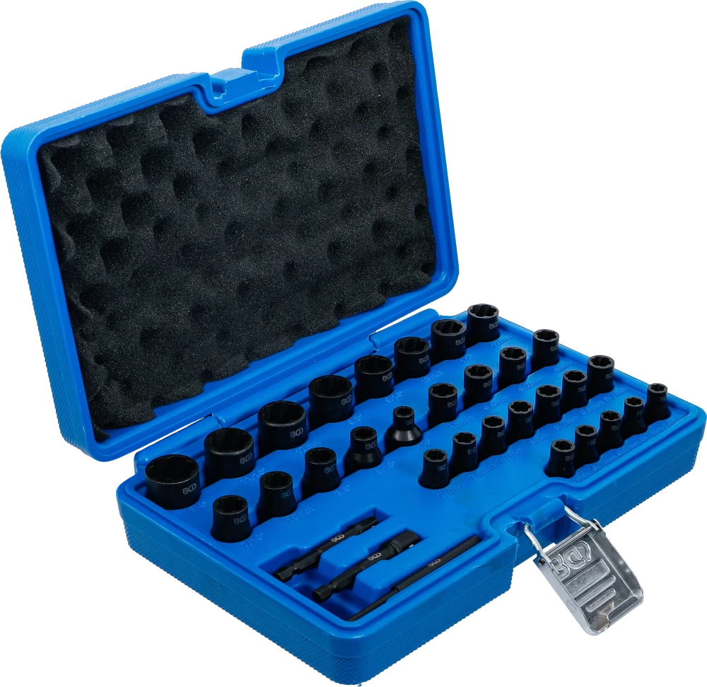 Spirálbites dugókulcskészlet /csavarkiszedő | 6,3 mm (1/4") / 10 mm (3/8") | Metrikus és coll méretek | 32 darabos