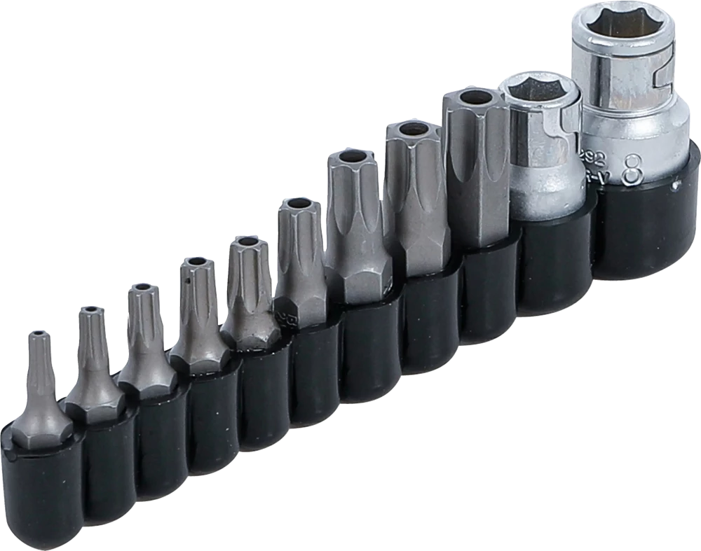 Behajtófej készlet | Külső hatszögletű 6,3 mm (1/4") / 10 mm (3/8") | T-profil (Torx) furattal | 11 darabos