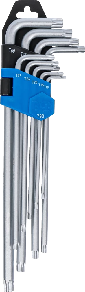 Derékszögű kulcs készlet | extra hosszú | T-profil (Torx) T10 - T50 | 9 darabos