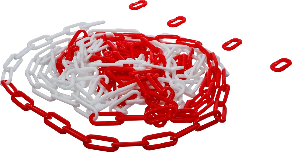 Lánckorlát | piros / fehér | 4 karabiner | műanyag | 7,5 m