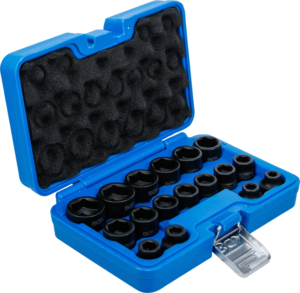 Levegős dugókulcskészlet hatszögletű, extra lapos | 12,5 mm (1/2") | 8 - 24 mm | 17 darabos
