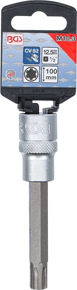 Behajtófej | Hossz 100 mm | 12,5 mm (1/2") | Ékprofil (Ribe) M10,3