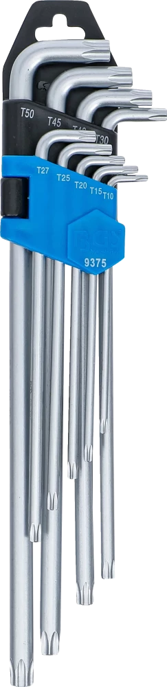 Derékszögű kulcs készlet | extra hosszú + extra rövid | T-profil (Torx) T10 - T50 | 9 darabos