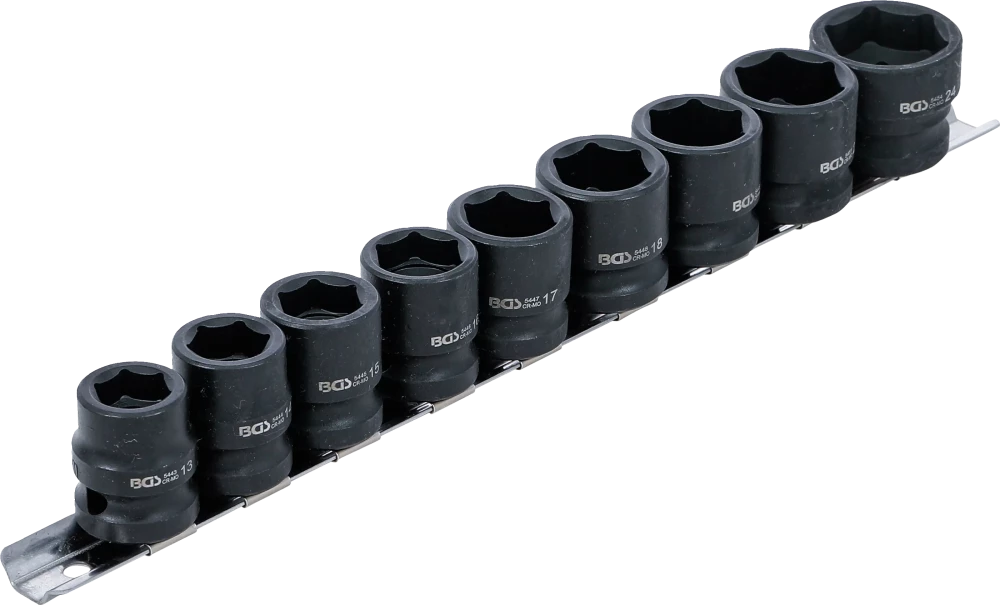 Levegős dugókulcskészlet hatszögletű, extra lapos | 12,5 mm (1/2") | 13 - 24 mm | 9 darabos