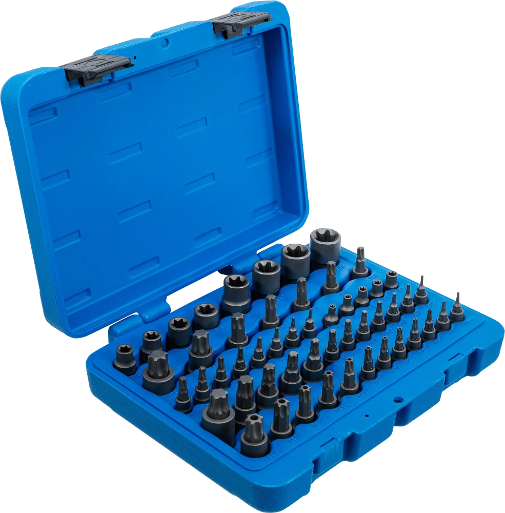 Behajtófej- és dugókulcs-készlet | E-profil / T-profil (Torx) / T-profil (Torx) furattal / TP-profil (Torx plus) | 52 darabos